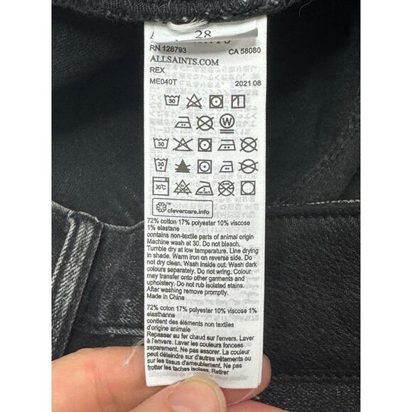 Allsaints Men's Rex Straight Slim Button Fly Black Denim Jeans - Sz 28 (29x31.5) - Picture 6 of 6